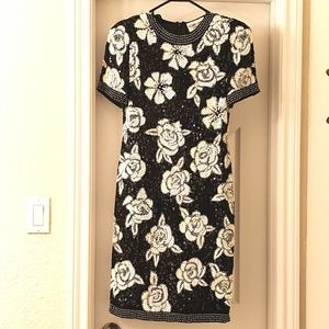 Vintage Joan Leslie 80's Floral Beaded Dress